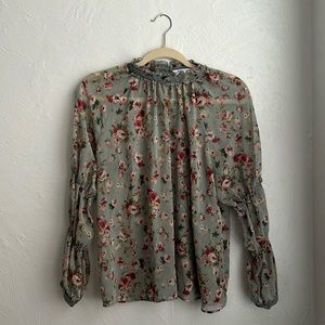Zara Semi Sheer Peasant High Collar Blouse
